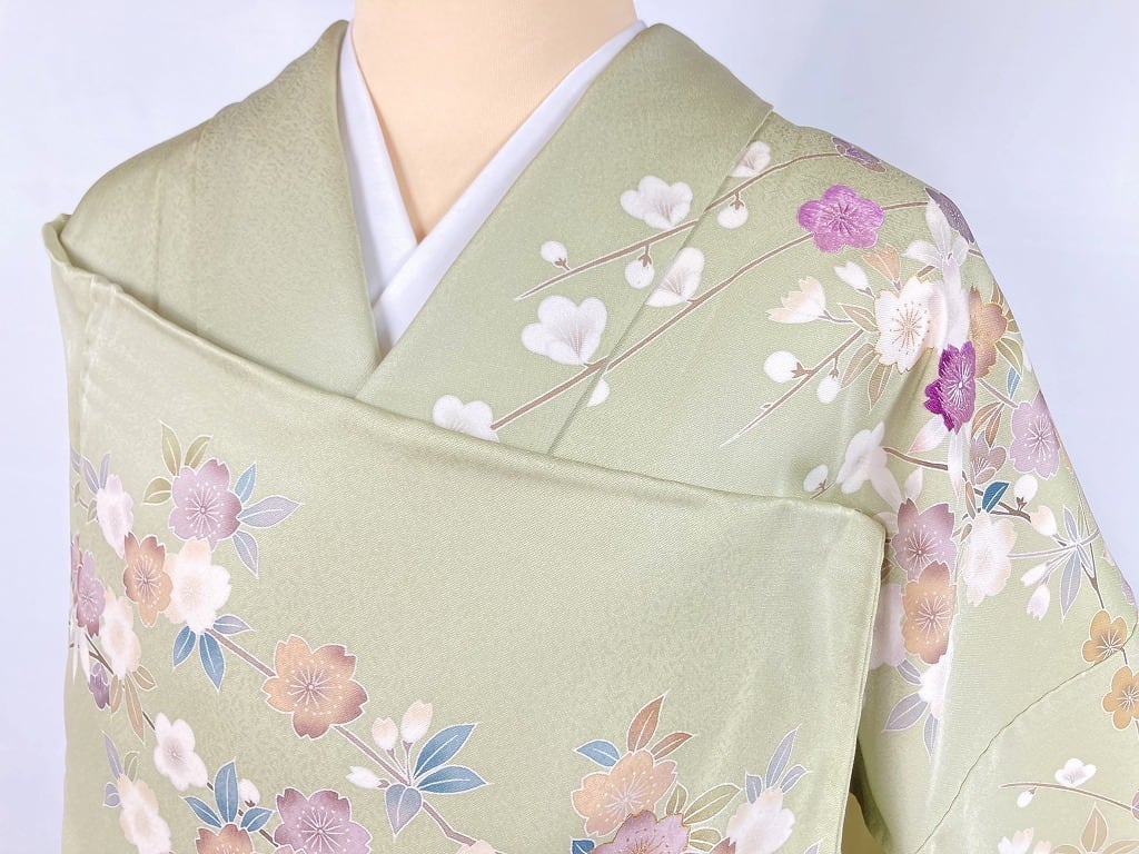 じゅらく帝王紫 刺繍 友禅 希少 訪問着 花柄 正絹 黄緑 紫 水色 984 ...