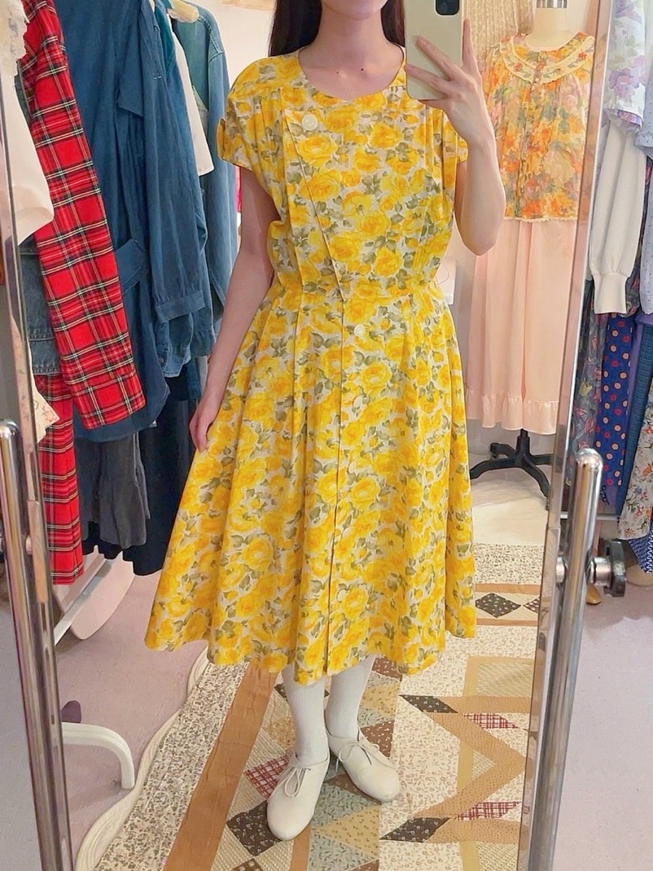 yellow rose white button one-piece