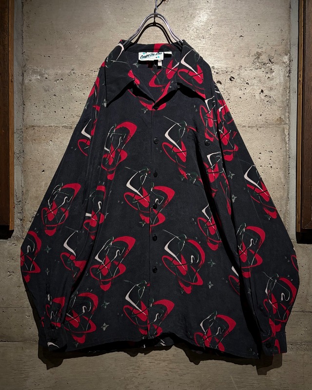 【Caka】Atomic Pattern Vintage Open Collar Silk Shirt