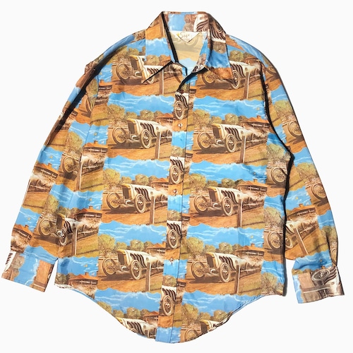 Vintage 70's【Sage】"BUTZEN BENZ" Polyester Shirt