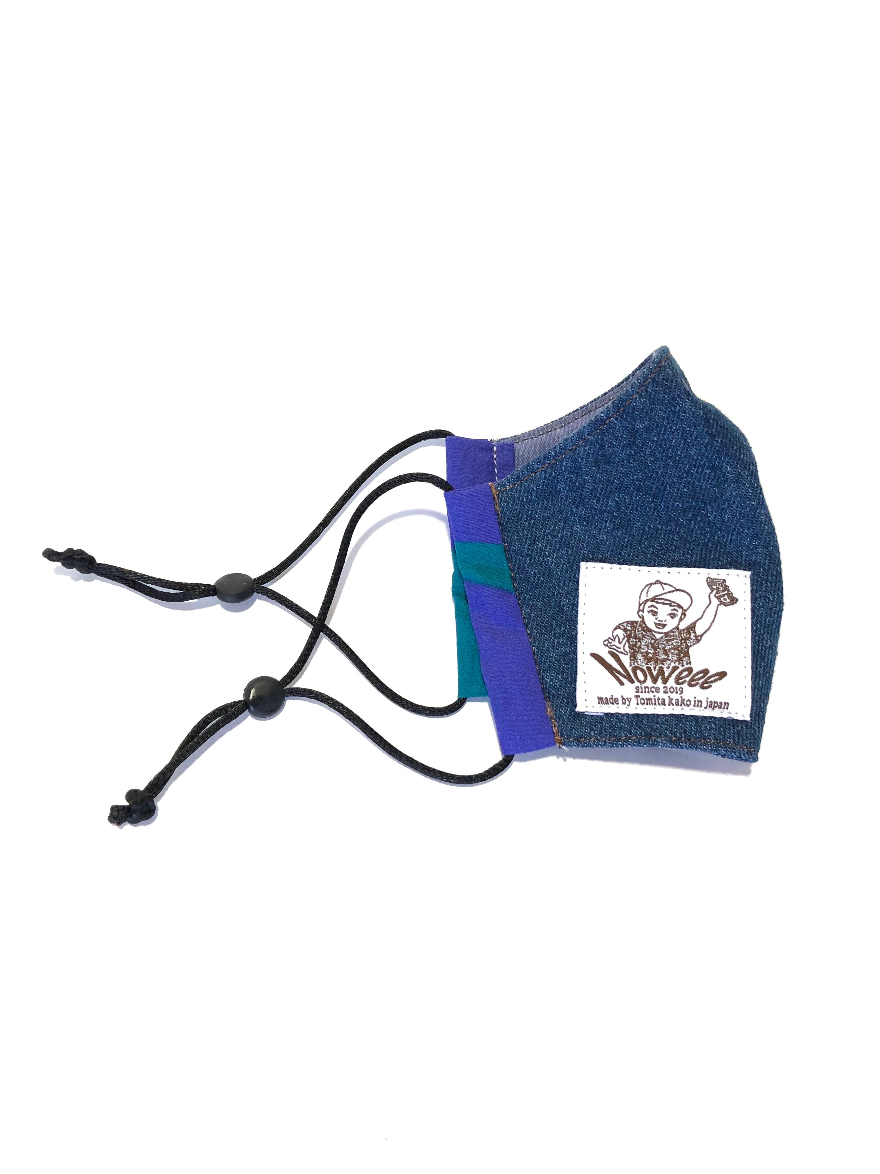 子供用サイズ マスク 【デニム×グリーン&パープル】