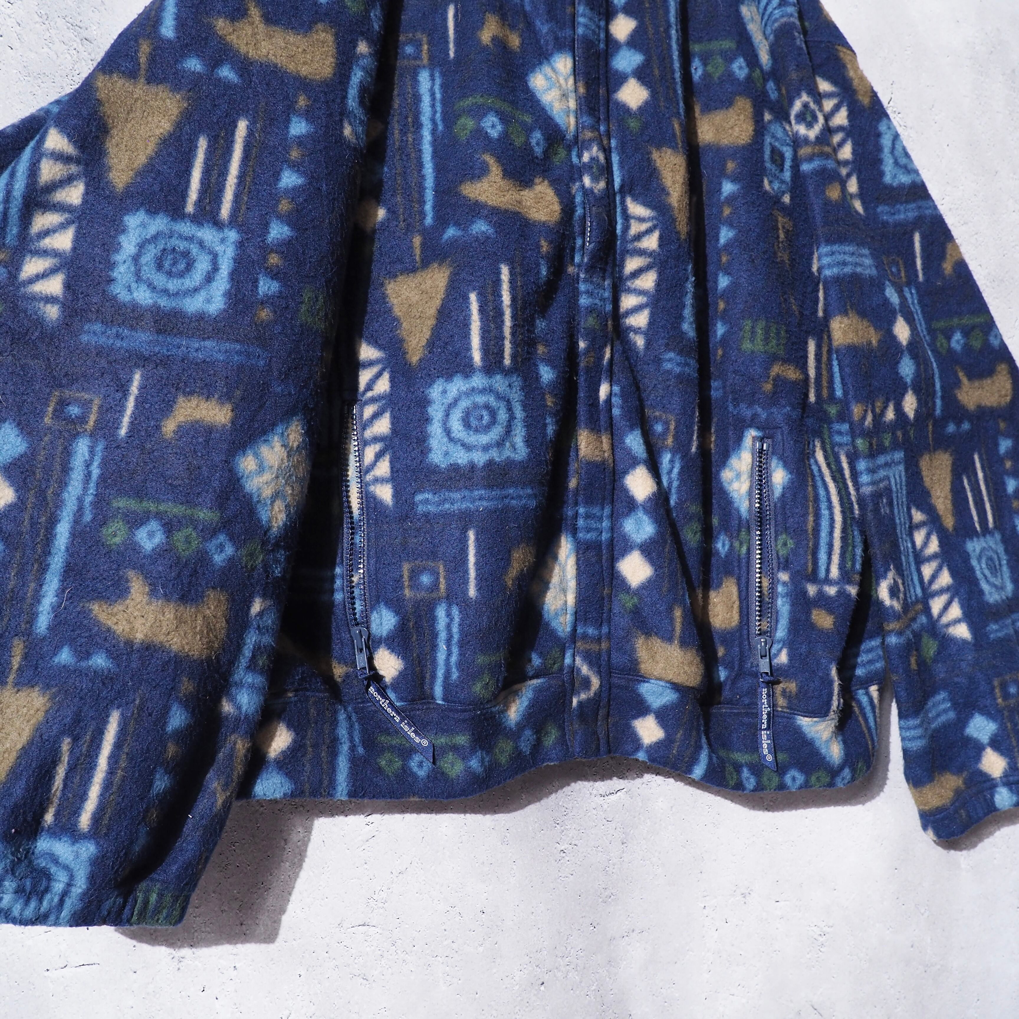 ” Northen isles” Nordic art pattern design vintage loose silhouette fleece jacket
