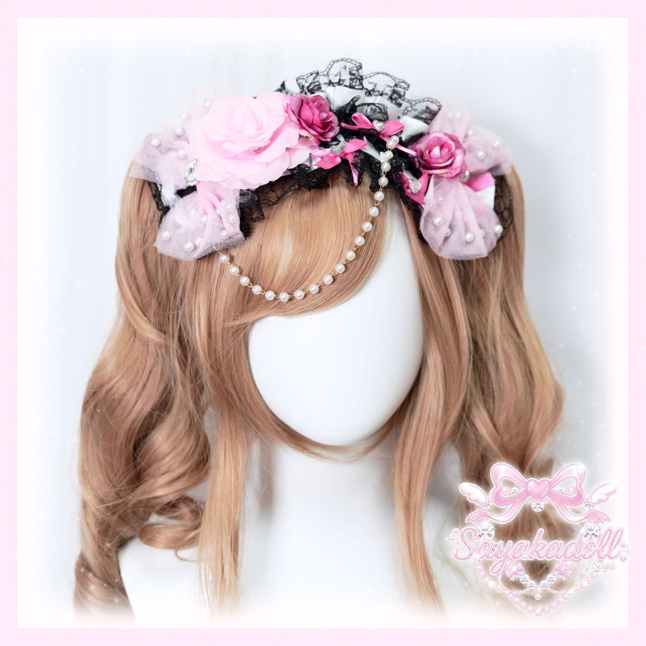 ♡【全２種類】姫GAL パールチェーン フリル豹柄リボンヘッドドレス ♡