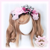 ♡【全２種類】姫GAL パールチェーン フリル豹柄リボンヘッドドレス ♡