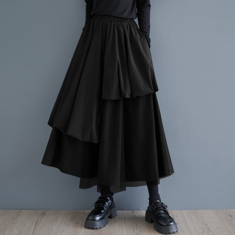 asymmetry tiered skirt / l0804