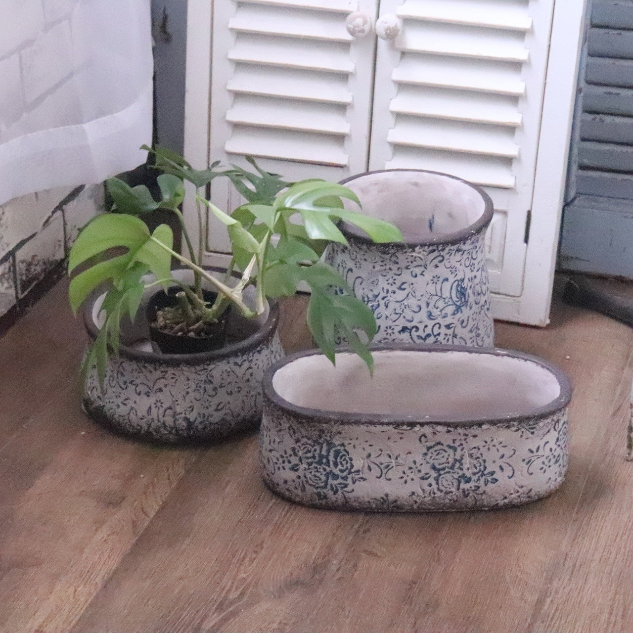 植木鉢　アンプリメフルールオーバルL｜陶器　シャビーシック　寄せ植えして飾ると素敵なガーデンになる　16237
