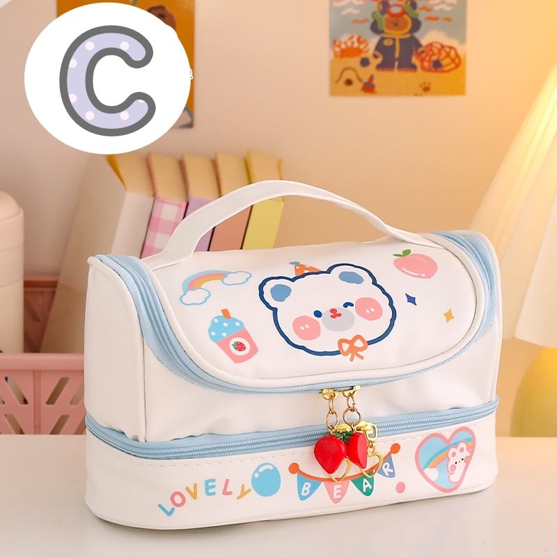 ペンケース 二層筆箱 かわいい 4color 大容量 文房具 女の子