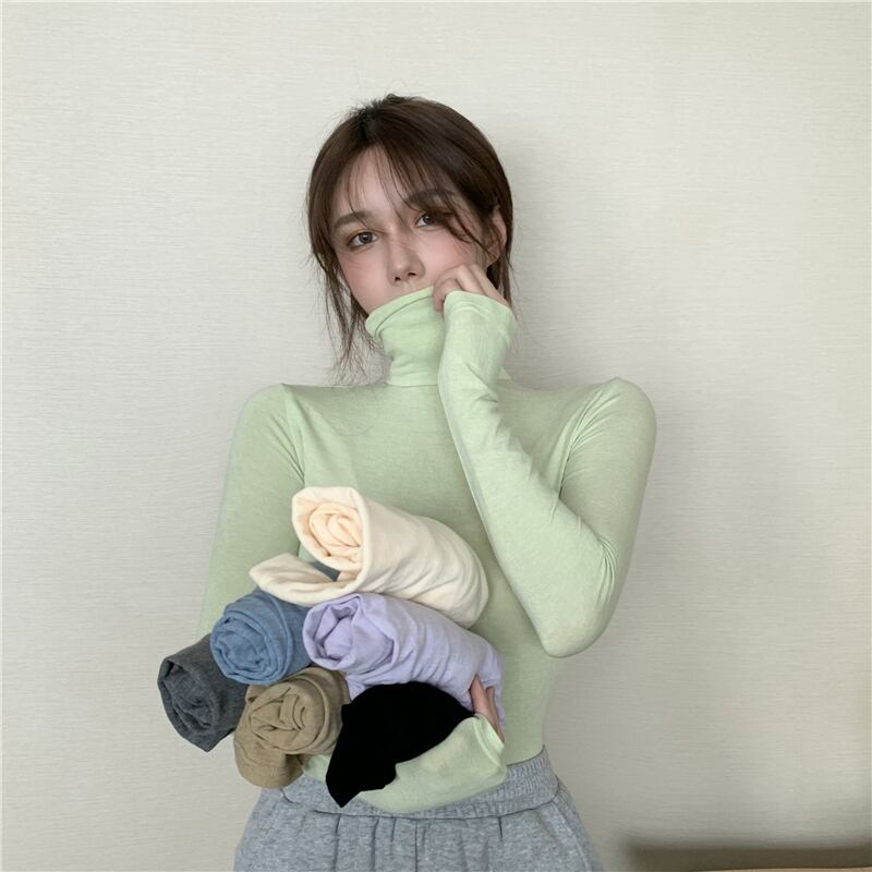 Tシャツ シャツ スリムオータムウィンターカラートップス ロング レッド 秋物 冬物 ブラックストロベリース63278664585