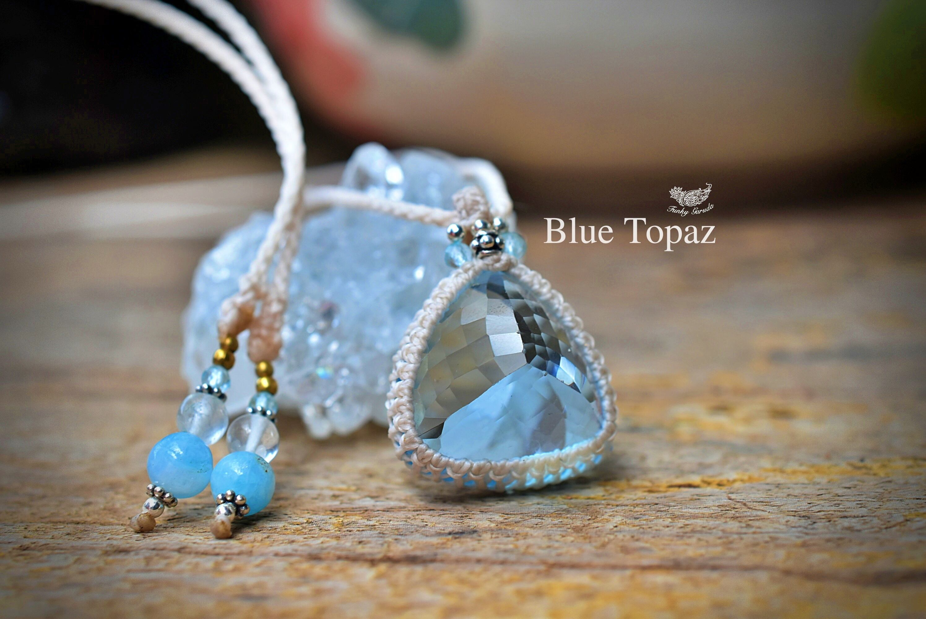 51ct大★ファセットカット★ブルートパーズ マクラメネックレス1225