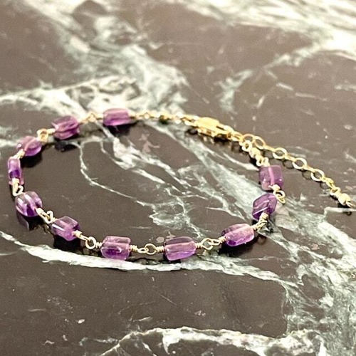 【超美石】アメジスト　ブレスレット（14金ゴールドフィルド製）
