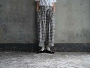 FIR MUM Cotton Linen 3 Tuck Wide Pants Gingham Check