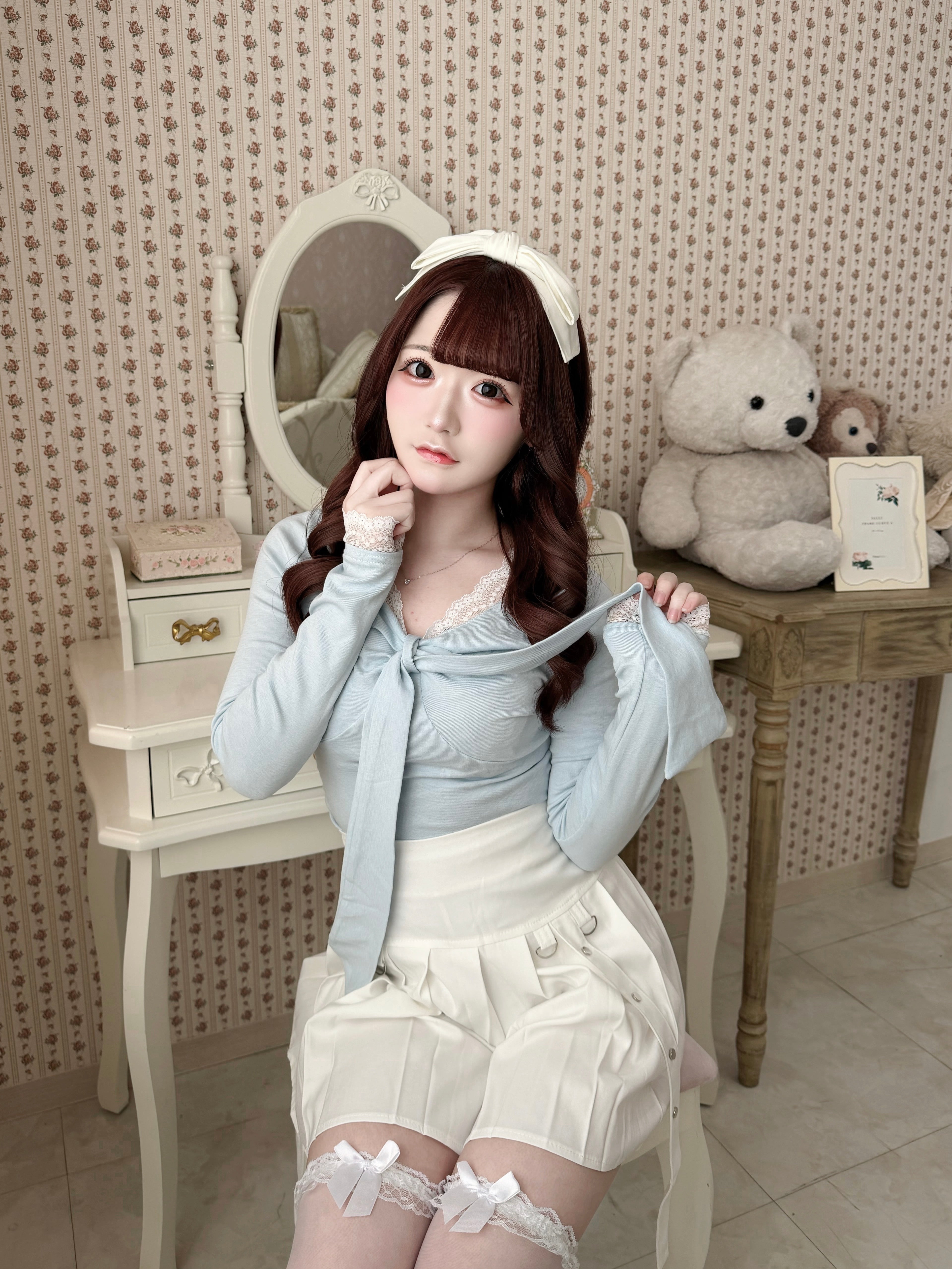 【LAST2】lace ribbon gather tops