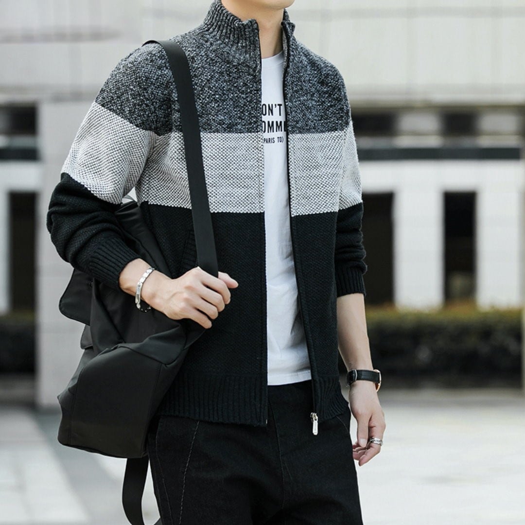 ミックスボーダー ジップアップカーディガン 4カラー A1801
