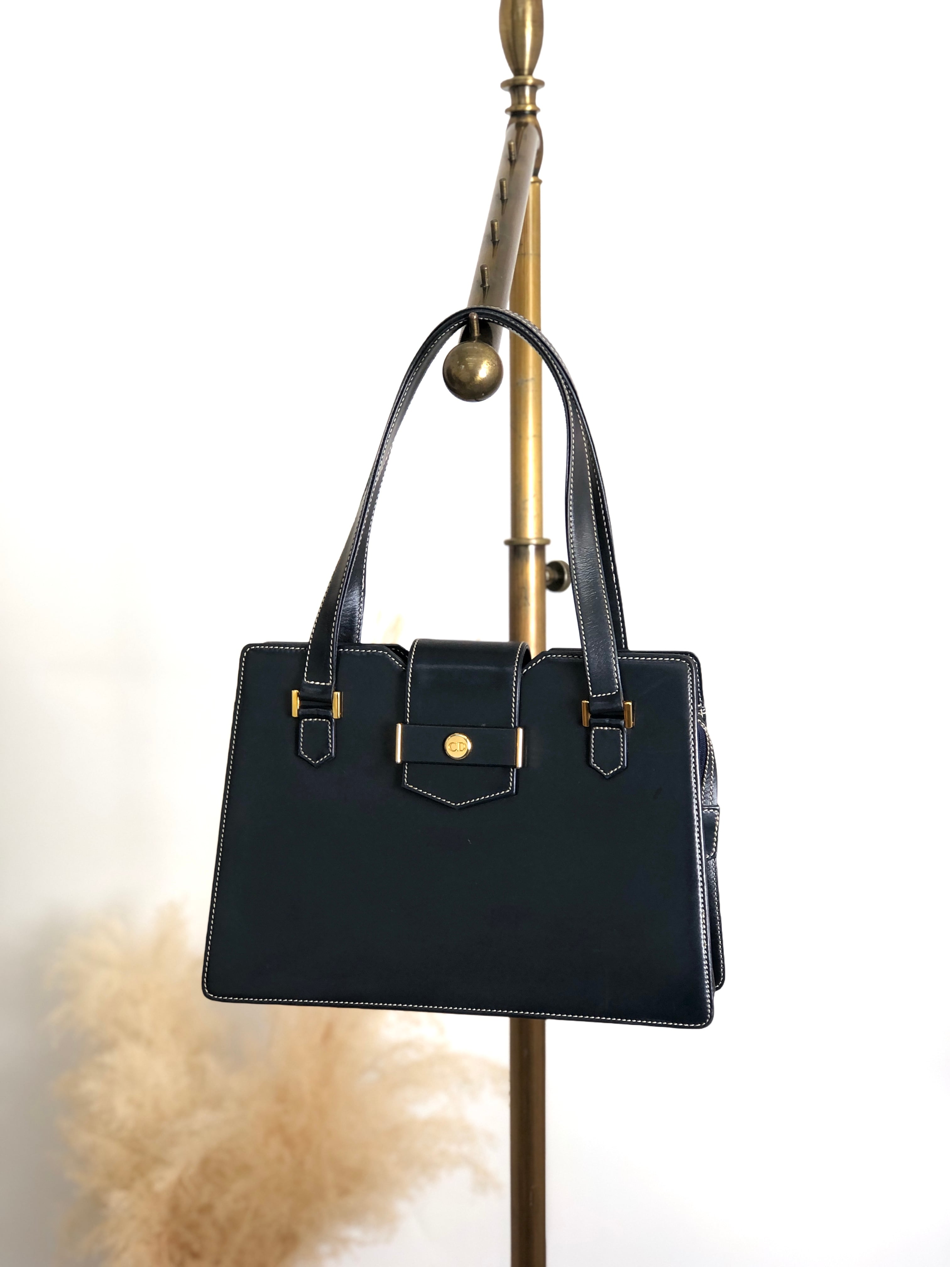 Christian Dior クリスチャン ディオール ハンドバッグ ダークネイビー ロゴ レザー vintage ヴィンテージ オールド undgi8
