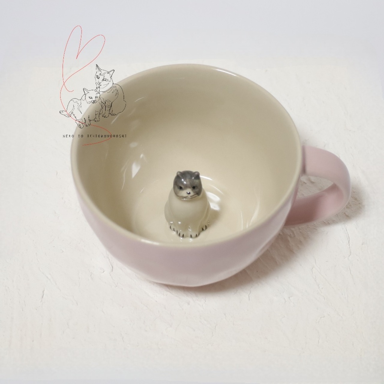 Figurineフィギュリン　陶磁器 3D ねこ  マグカップピンク