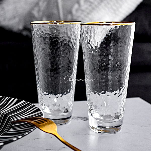 ペアSET／Mサイズ【ストーン調ガラスコップ】ゴールドエッジ グラスコップ ショットグラス ワイングラス ウイスキーグラス デコレーション 雑貨 テーブルコーディネート ディスプレイ 装飾品 カップ