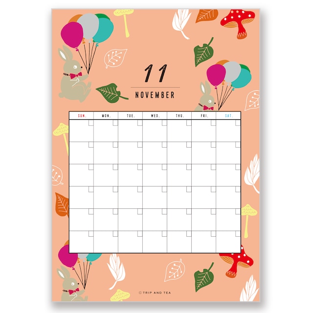 TRIP AND TEA 季節の壁掛けA4カレンダー