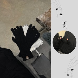 Wool Long Finger Touch-Point gloves (Black)
