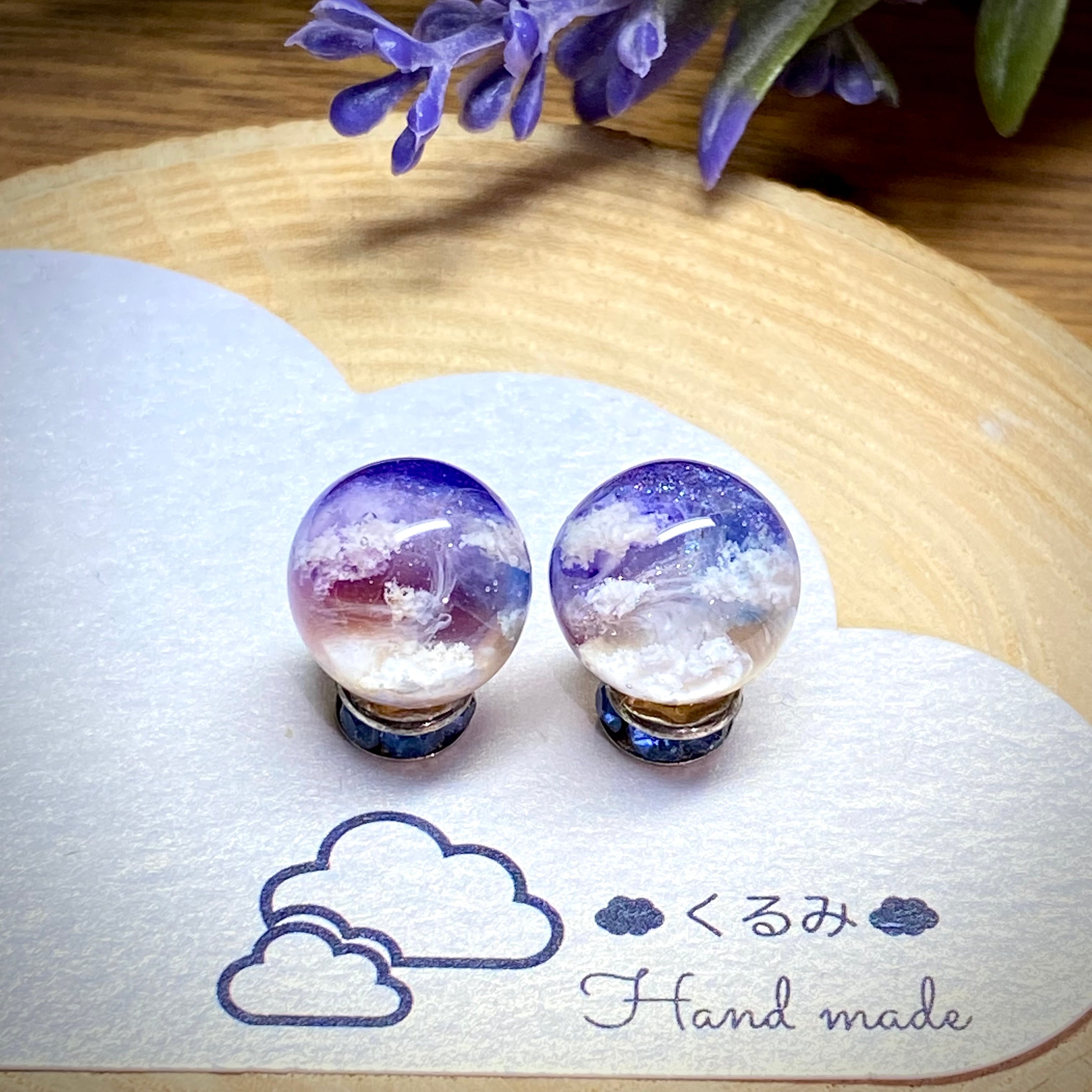 レジンキャッチ式ピアス 夕暮れ空 12mm サージカルステンレス
