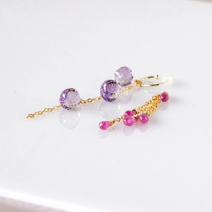 K10YGフープイヤリング+ ピンクサファイア＆ピンクアメジスト2チャームセット