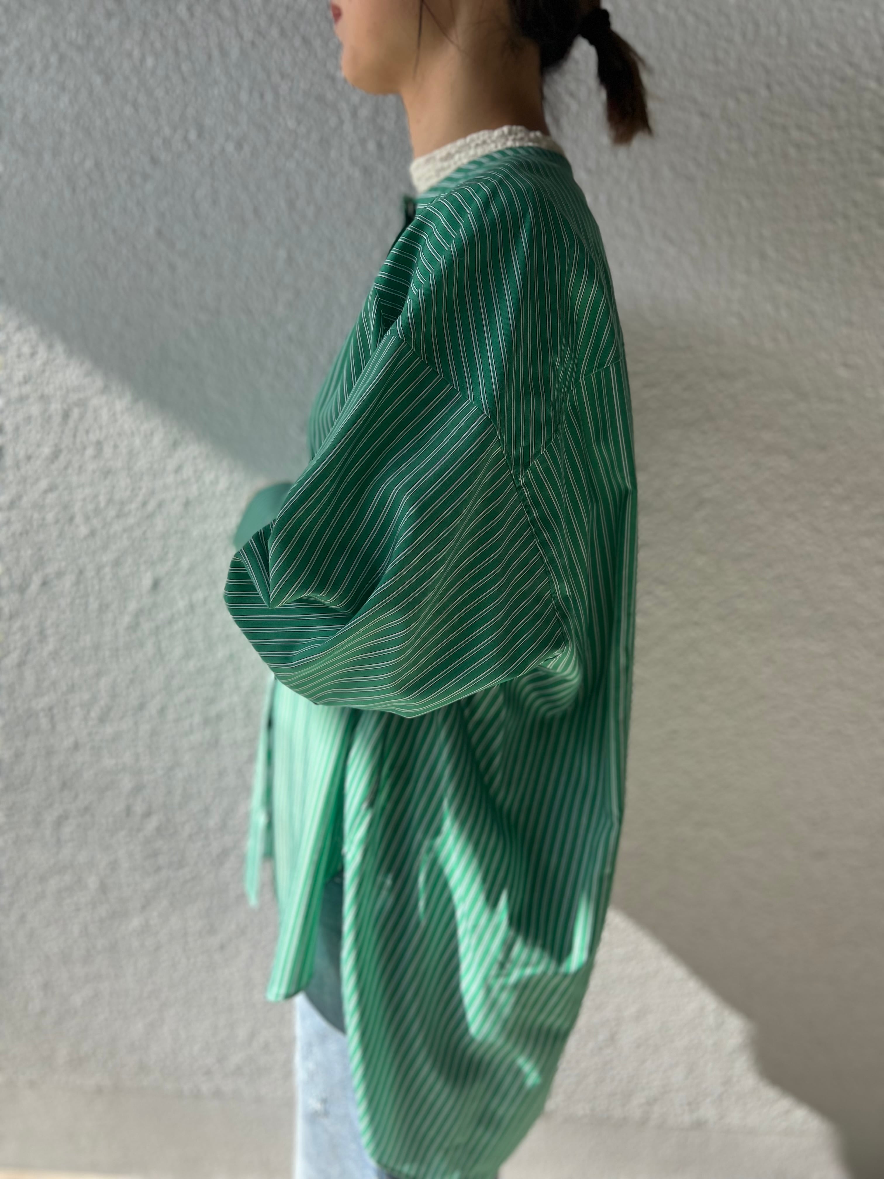 【PASSIONE】バンドカラーストライプロングシャツ 616915