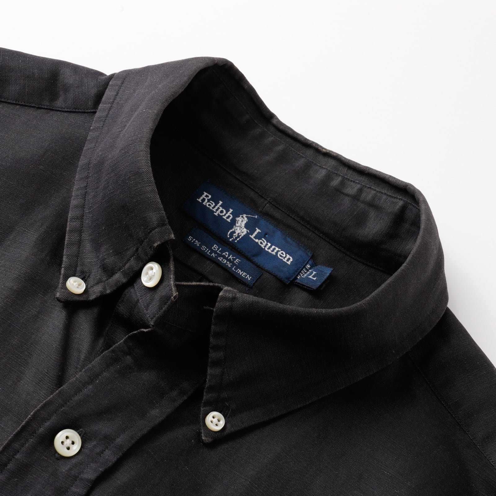 極美品】80s Ralph Lauren special silk linen shirt black big size