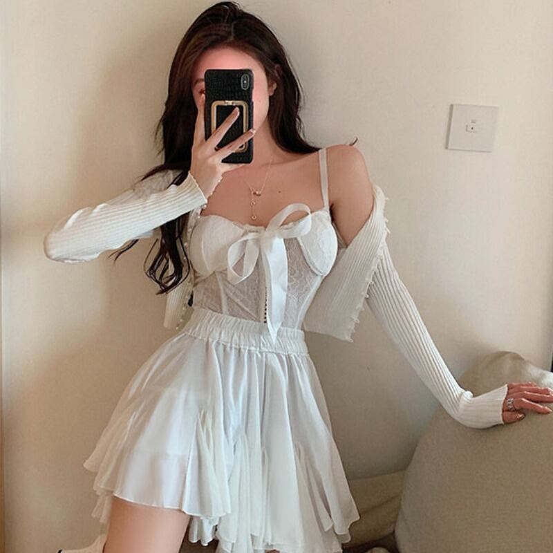 リボンハイウェストウェストAラインスカート ハンチェンe58423834243