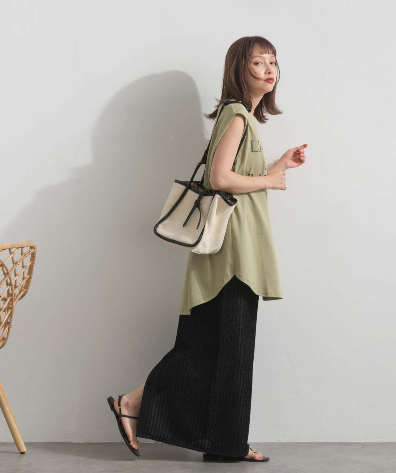 AE2972 ロゴフレンチスリーブプルオーバー khaki