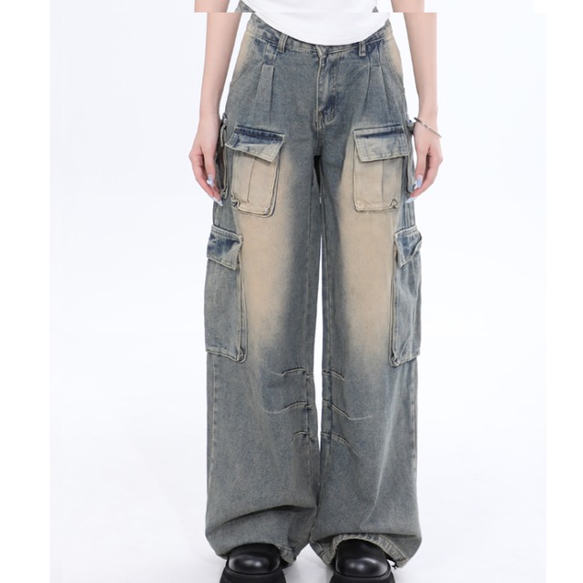 カーゴ ワイド フルレングス デニムパンツ ◆2col L00217