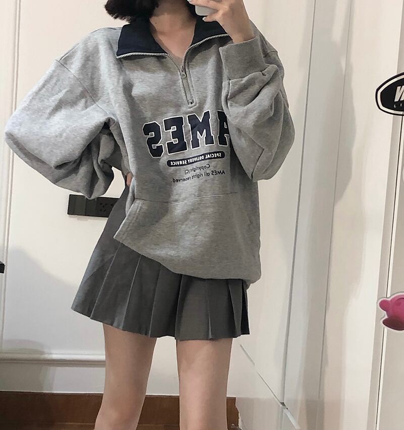 スタイルルーズセーター ジャケット オータムプリントジッパートップス ロング 秋物 モンロー27730715483