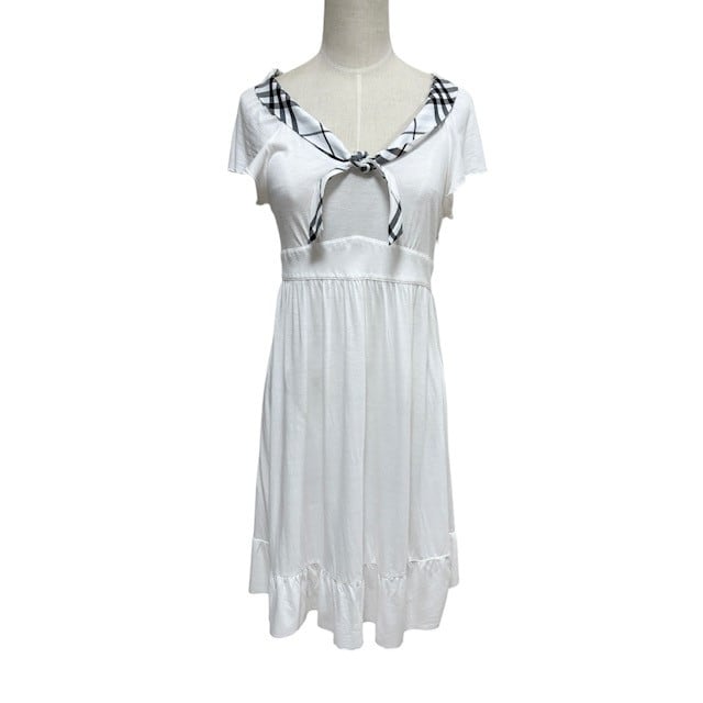 古着 バーバリーブルーレーベル 半袖 Tシャツワンピース クリーニング済み ボウタイ付き レディース サイズ38