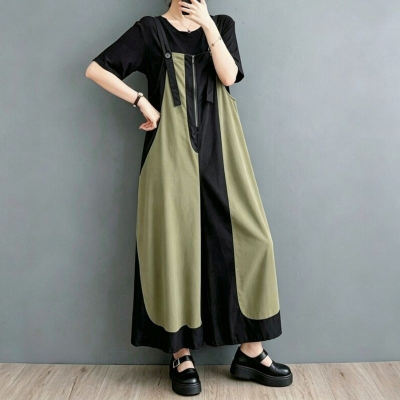 ジップフロント ロング サロペット  30281
