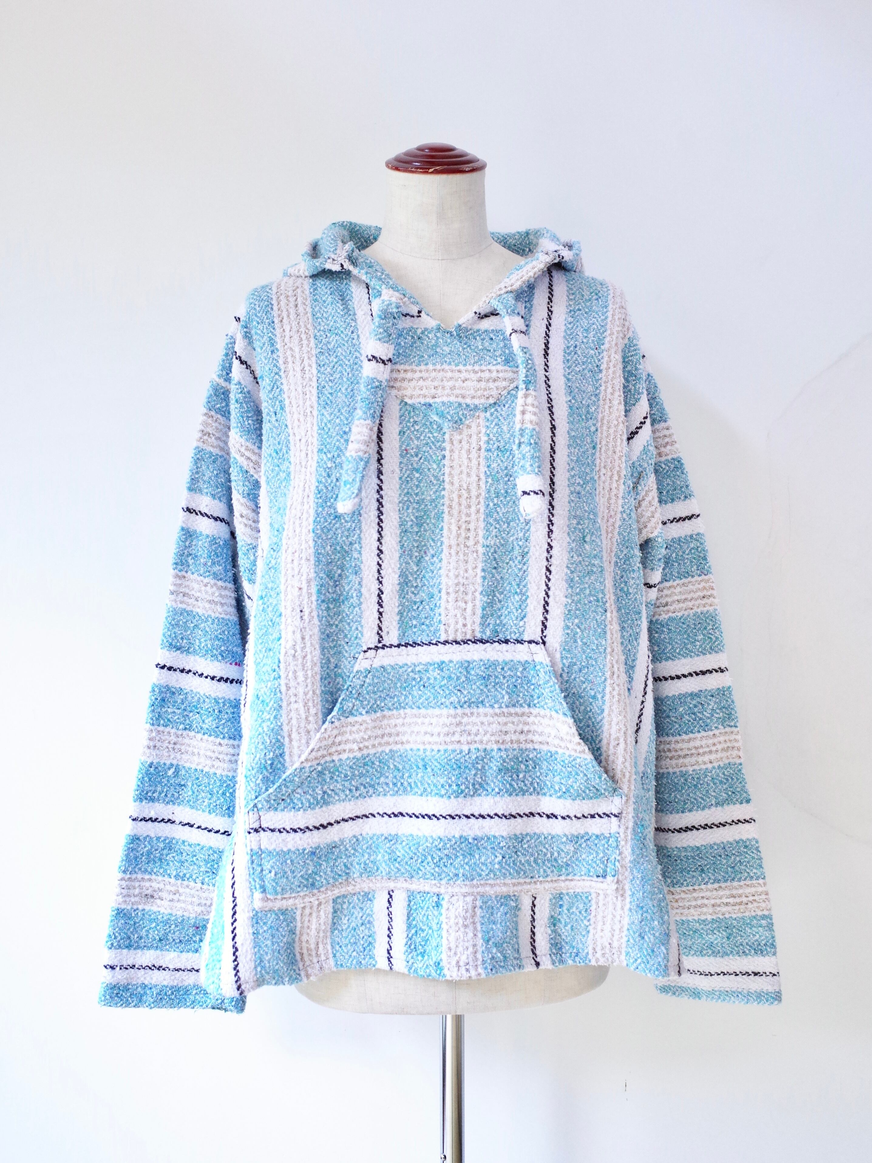 Mexican baja hoodie "light blue×white"
