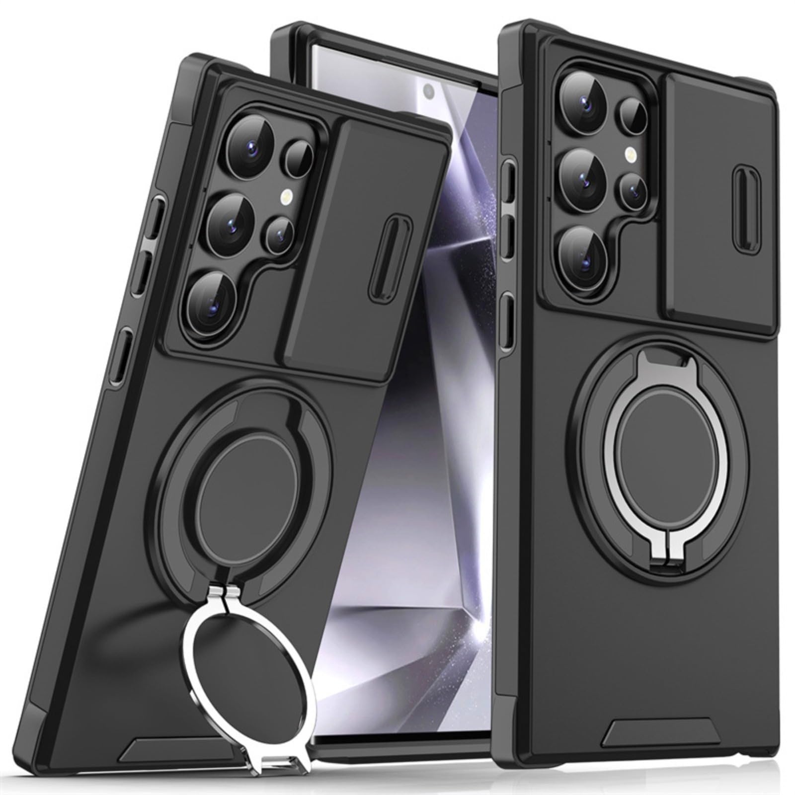 For Galaxy S23 Ultra 用 ケース スライド式カメラカバー MagSafe対応 360°回転スタンド 縦横両対応 耐衝撃 ギャラクシーS23 Ultra カバー マグセーフ対応 スタンド機能 車載ホルダー レンズ保護 マグネット搭載 高磁力 全面保護 衝撃吸収 滑り止め カメラ保護 シンプル スマホケース ワイヤレス充電対応 おしゃれ