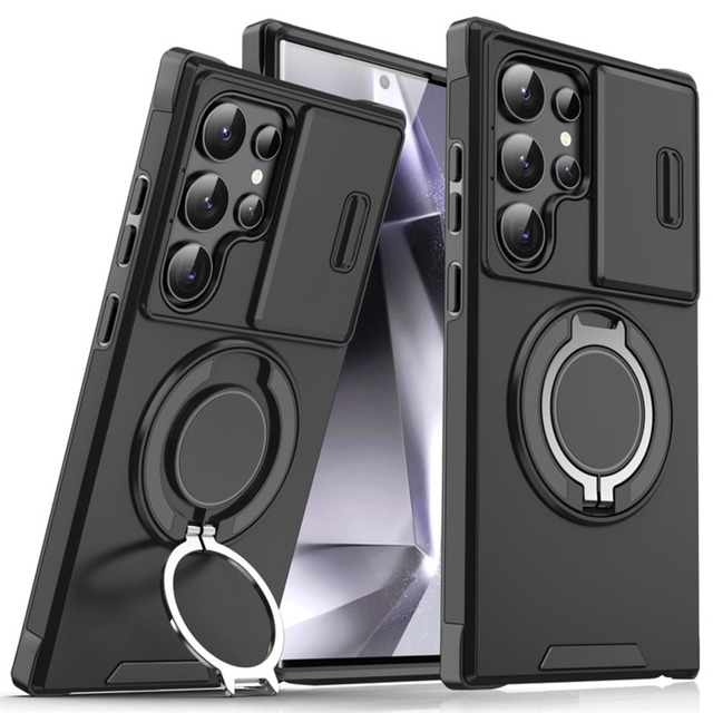 For Galaxy S23 Ultra 用 ケース スライド式カメラカバー MagSafe対応 360°回転スタンド 縦横両対応 耐衝撃 ギャラクシーS23 Ultra カバー マグセーフ対応 スタンド機能 車載ホルダー レンズ保護 マグネット搭載 高磁力 全面保護 衝撃吸収 滑り止め カメラ保護 シンプル スマホケース ワイヤレス充電対応 おしゃれ
