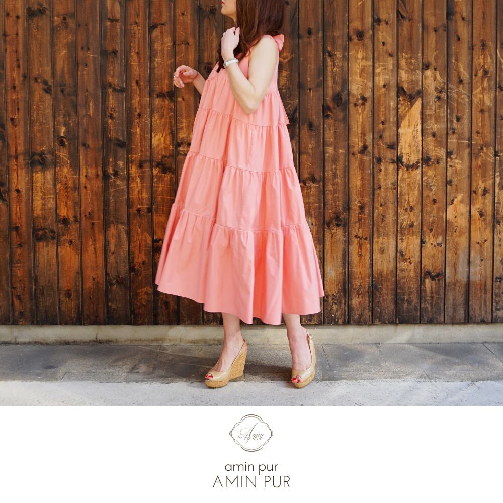 （SALE）amin pur アミンピュール バックリボンティアードワンピース バックリボンティアードワンピース Pink | amin pur