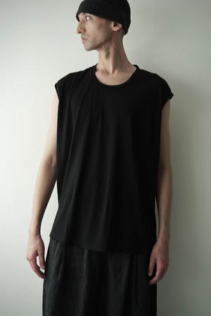 Super120s Washable Wool jersey / Loosey Tank_Top (BLACK)