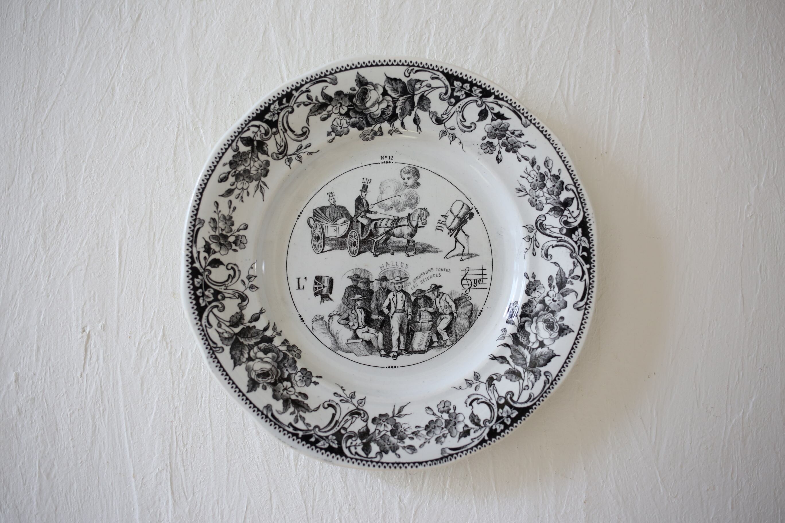 フランス アンティーク クレイユモントロー グリザイユ デザートプレート N-02864-⑫