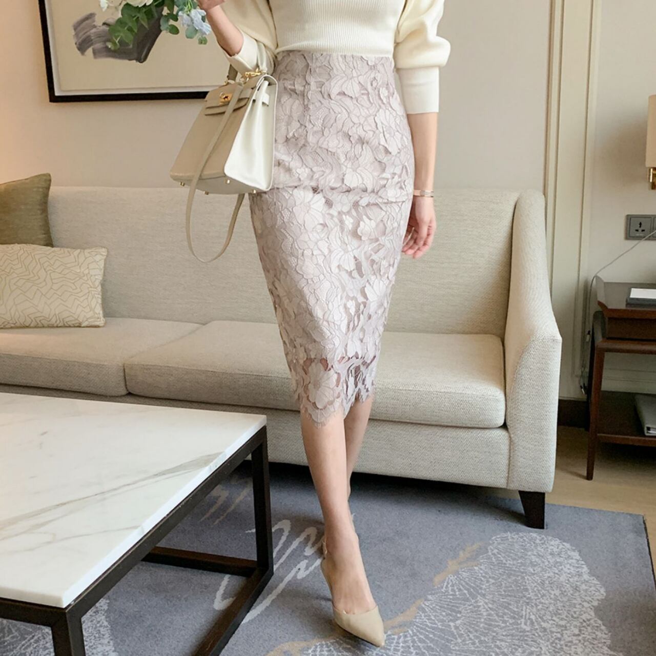 レースペンシルスカート 