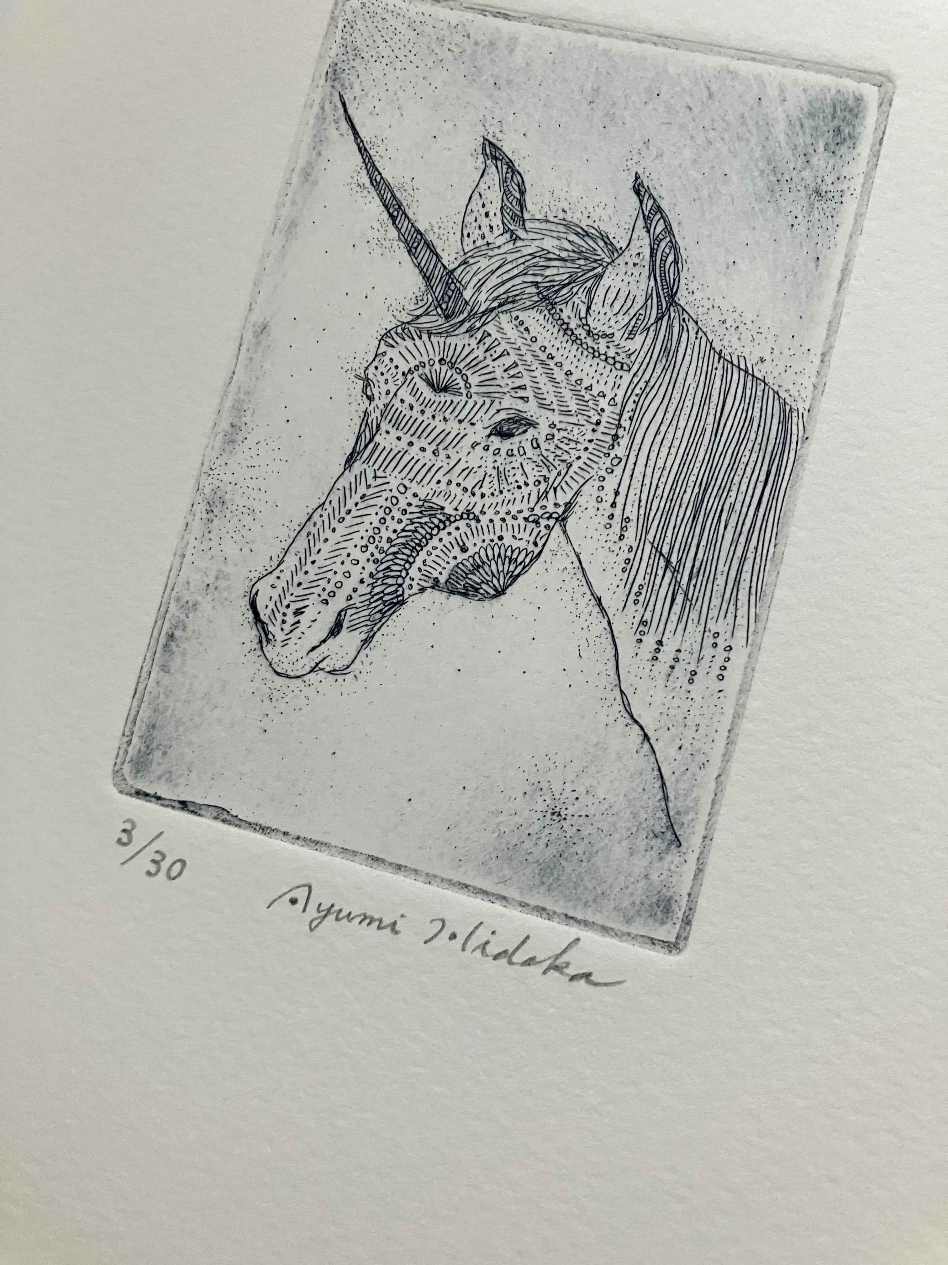 銅版画『ユニコーン』額なし A5 | 日高あゆみ / ペン画アーティスト