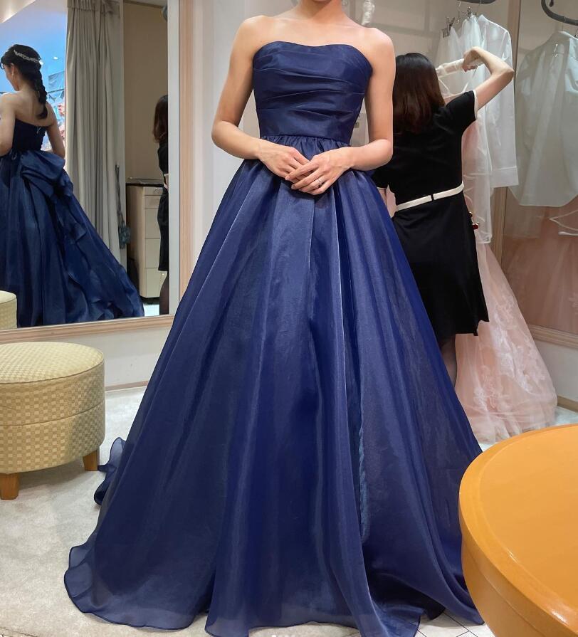 パーティードレス カラードレス ネイビー Aライン 大人っぽい  