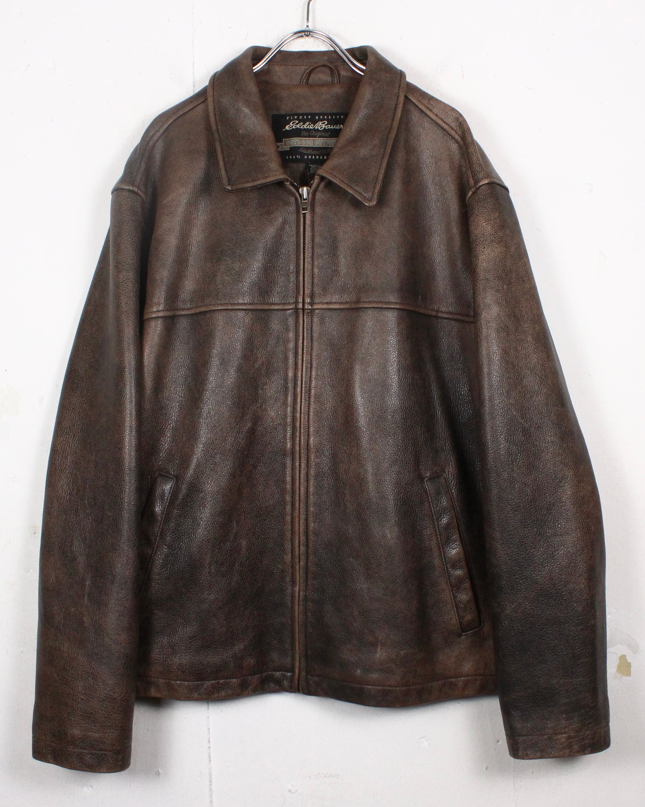 Caka act2】90's “Eddie Bauer” Aging Brown Color Loose Zip Up