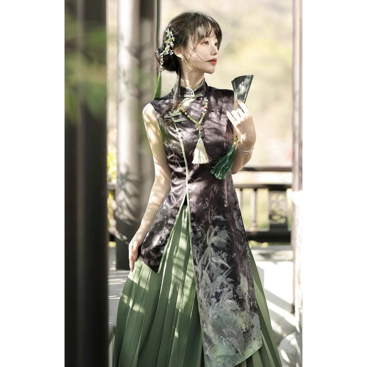 春告鳥の墨彩・ボレロ付きチャイナ風ロングセット | Maiden's Rêve