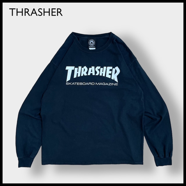 【THRASHER】プリント ロゴ ロンT ロングTシャツ 長袖Tシャツ L スラッシャー スケボー ボード ストリート 黒 US古着