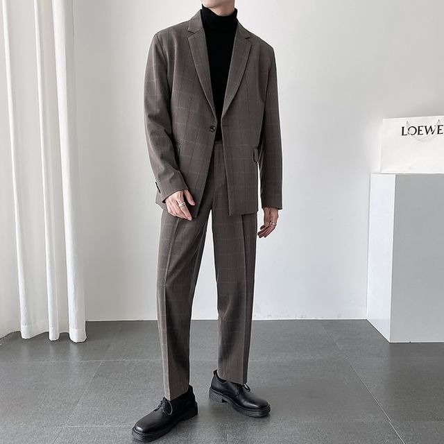 予約販売】メンズ スーツ チェック柄 シック スリム シングル 男前 