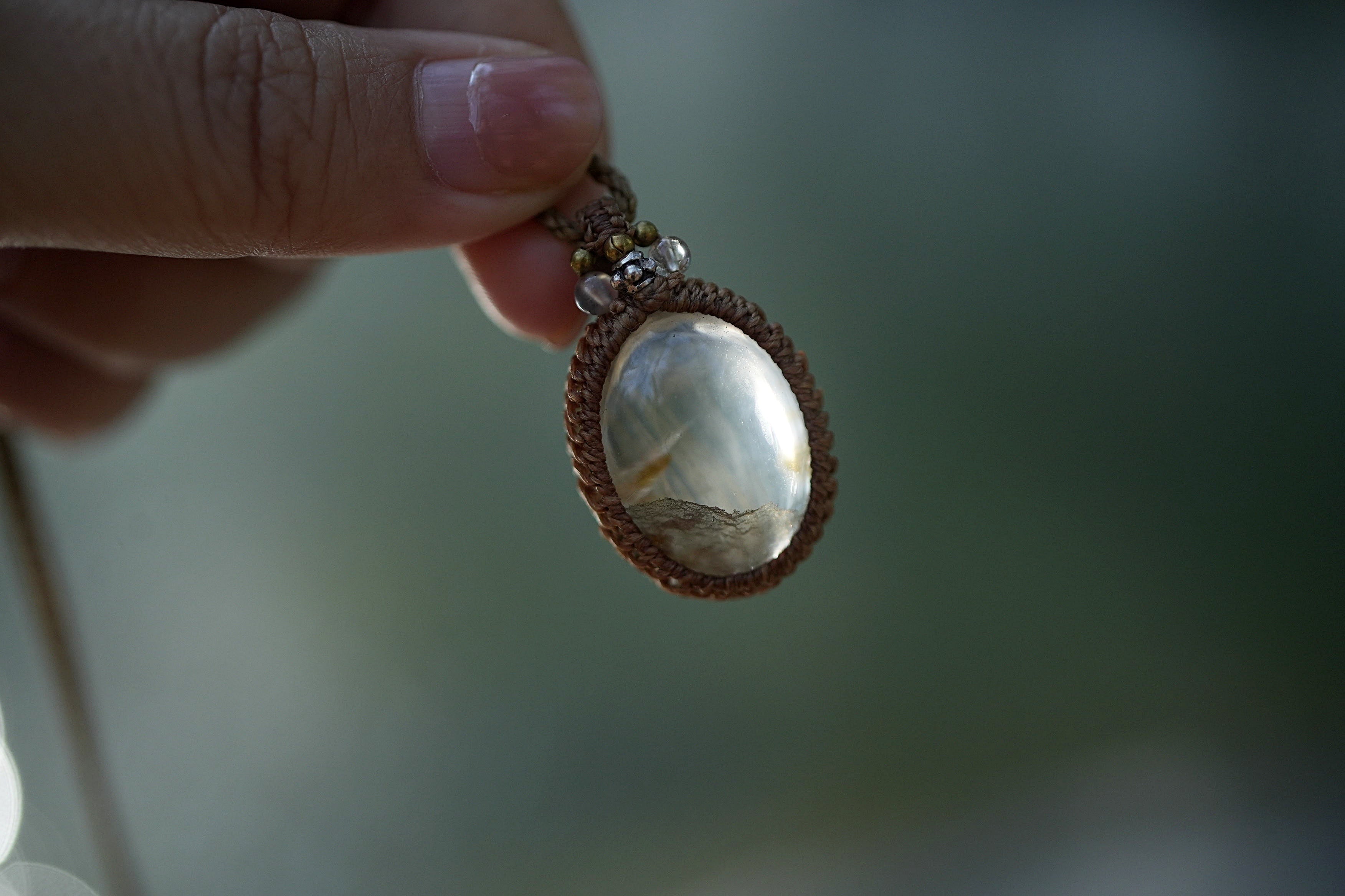 静かな水晶☆ルチルインガーデンクォーツ マクラメネックレス1486