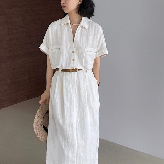 open collar shirt one-piece