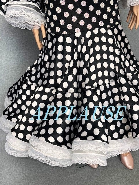 【新着】社交ダンス ドレス　スタンダード　モダンドレス　白水玉　M　ST-22-56　デモ・競技用ドレス　発表会衣装　パーティドレス　ワンピース　舞台衣装