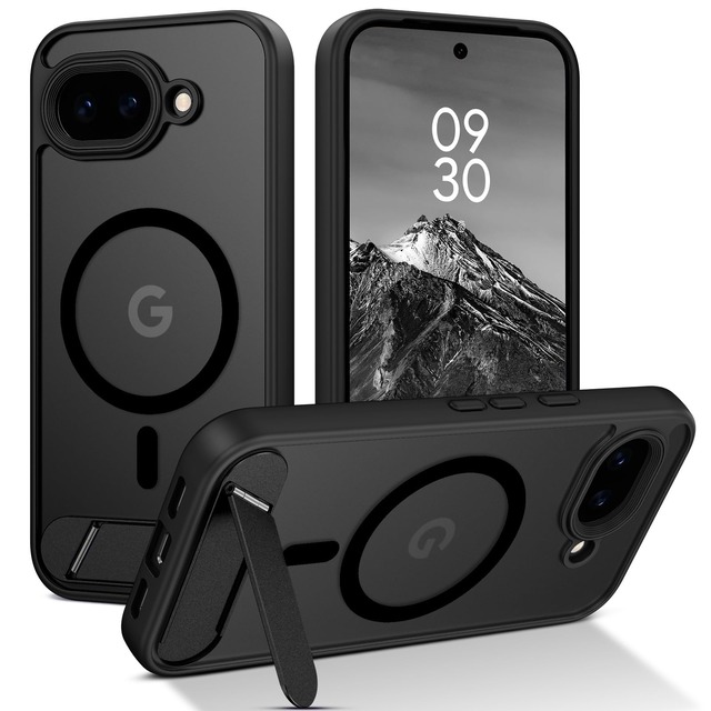 DUEDUE Google Pixel 10aケース 一字型スタンド Magsafe対応 ピクセル10aケース 隠しスタンド 縦横両用 マグネット内蔵 ブラック 指紋防止 耐衝撃 一体型 薄型 車載ホルダー対応 ワイヤレス充電 全面保護 黄変防止