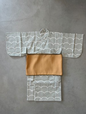 【新柄】オリジナル浴衣 モダンユカタ 大110〜130cm 抹茶(帯:カラシ)